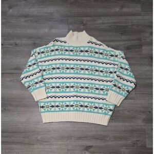 American Eagle Mock Neck‎ Fair Isle Winter Oversized Cream Knit Sweater Womens L